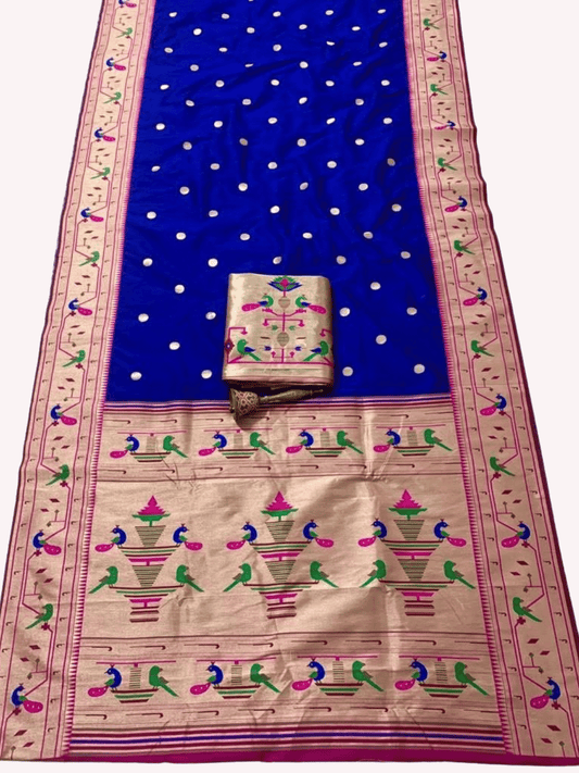 Traditional Paithani Semi Silk Saree | Blue