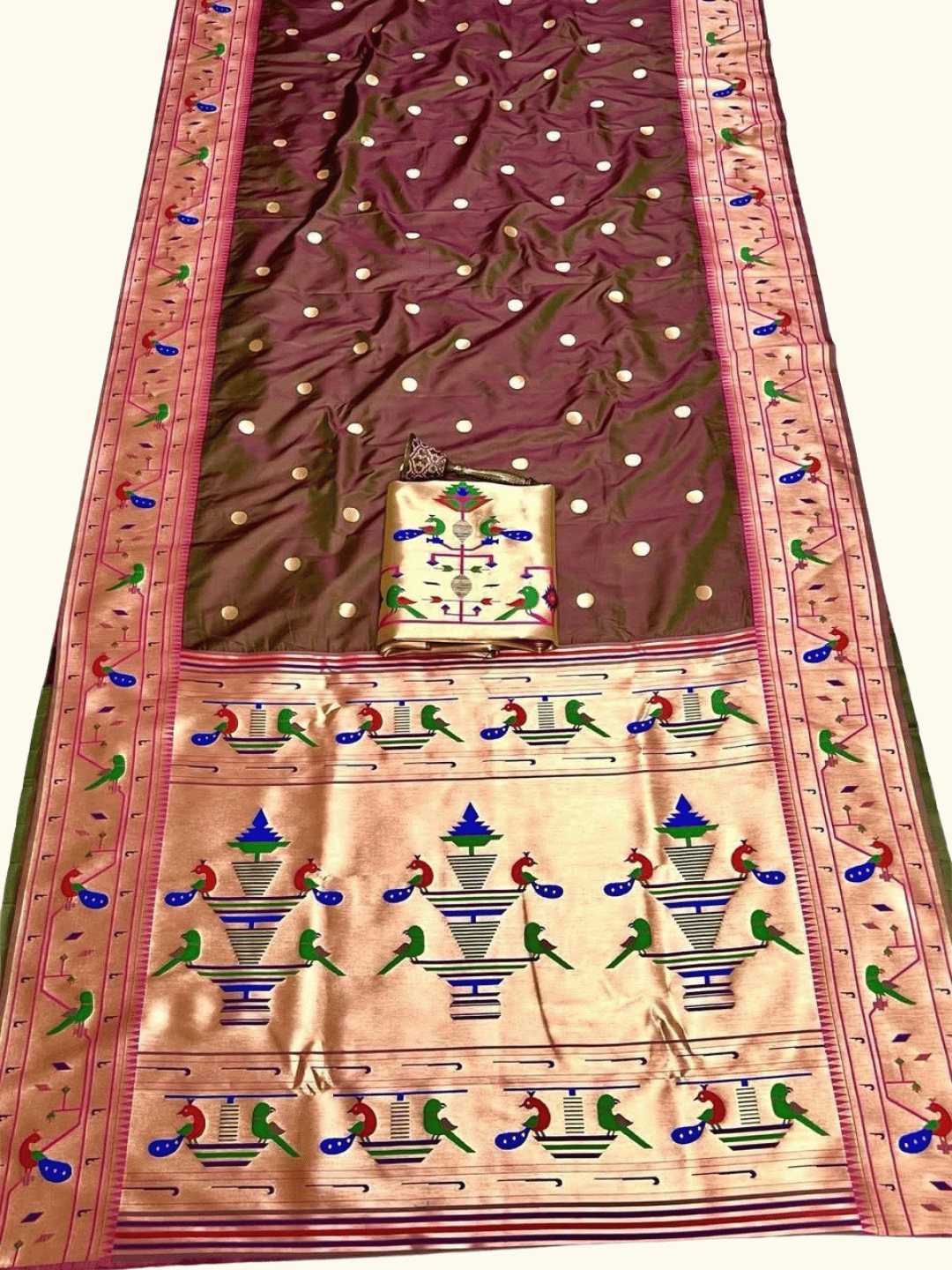 Traditional Paithani Semi Silk Saree | Brown