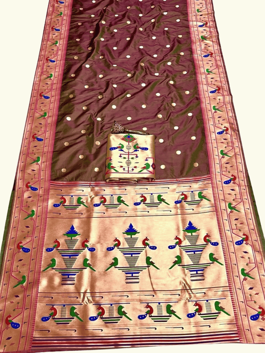 Traditional Paithani Semi Silk Saree | Brown