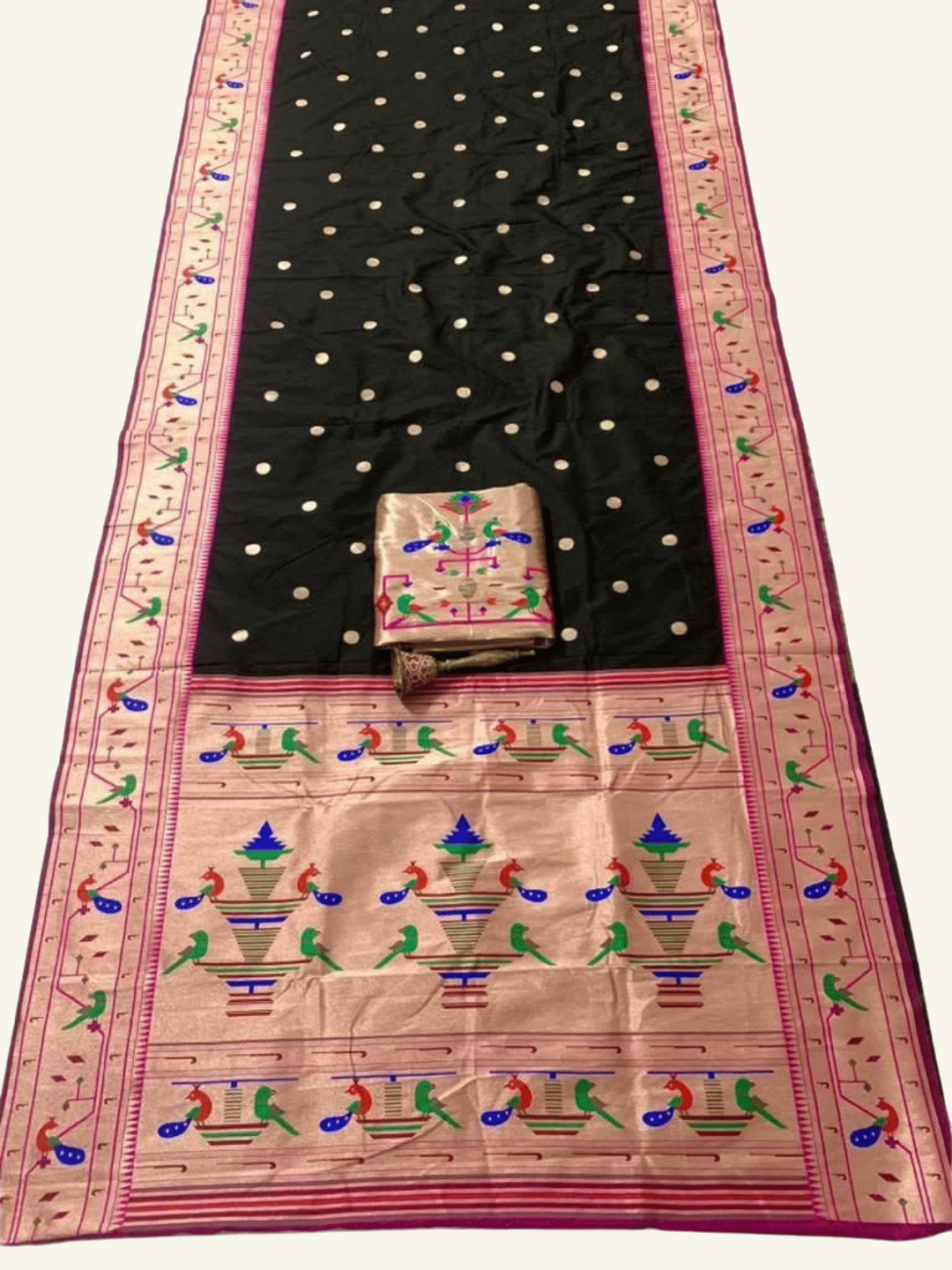 Traditional Paithani Semi Silk Saree | Black