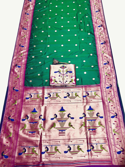 Traditional Paithani Semi Silk Saree | Green