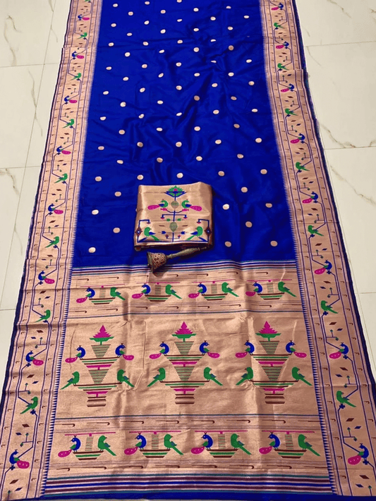 Traditional Paithani Semi Silk Saree | Blue