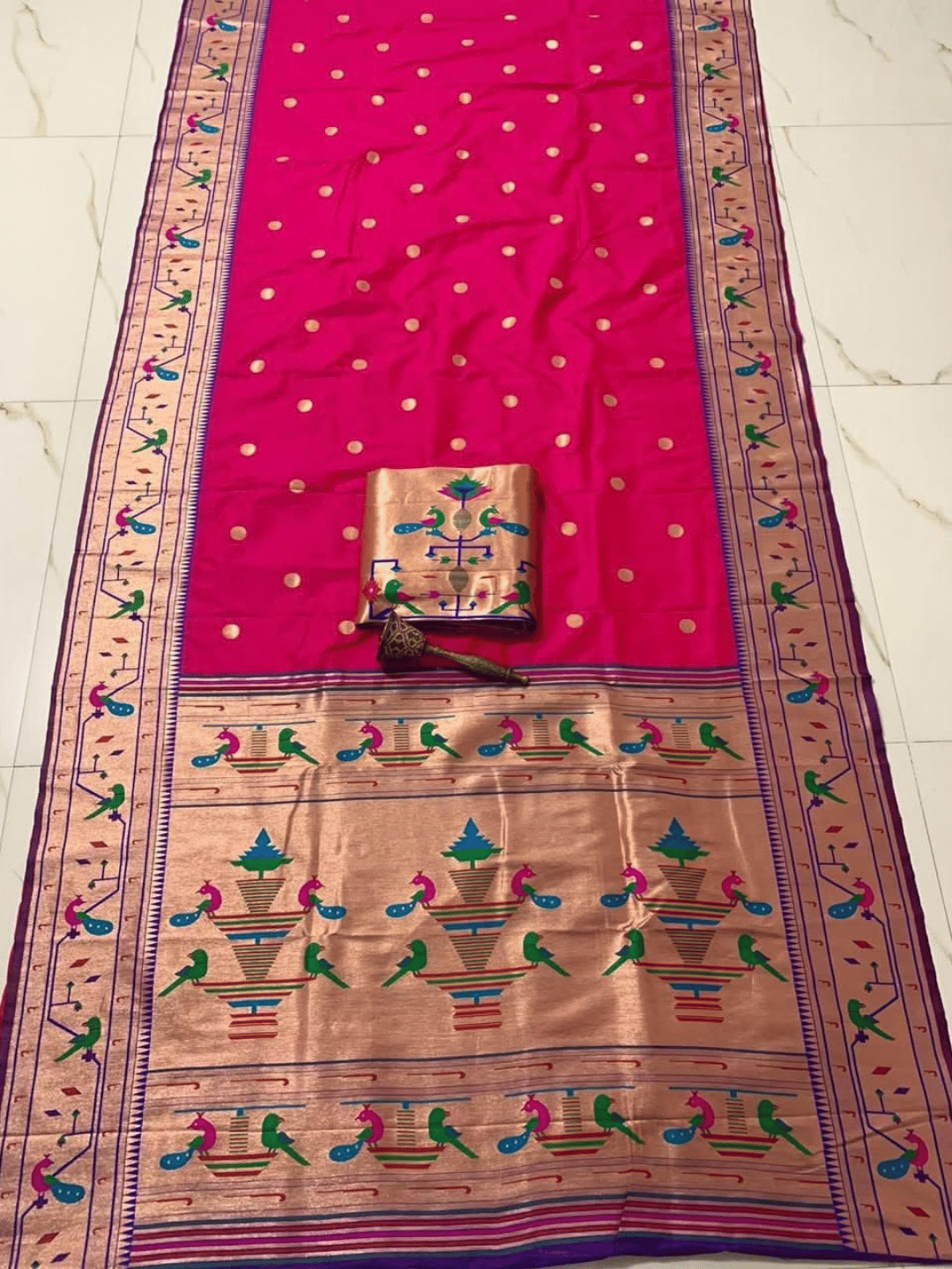 Traditional Paithani Semi Silk Saree | Pink