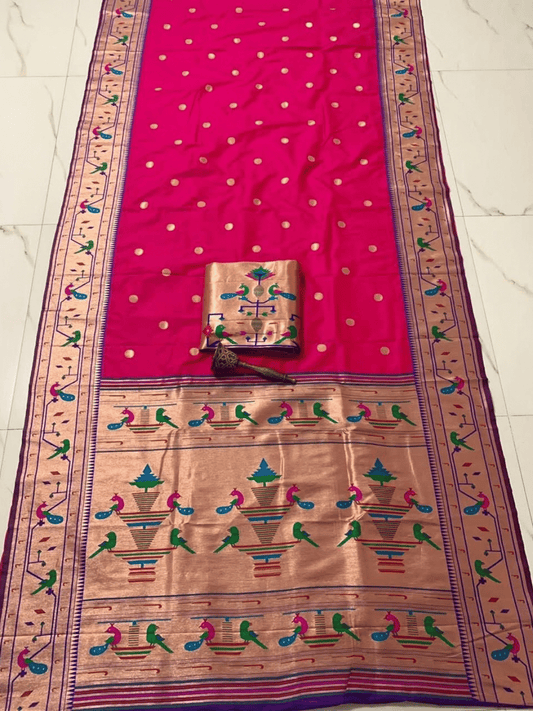 Traditional Paithani Semi Silk Saree | Pink
