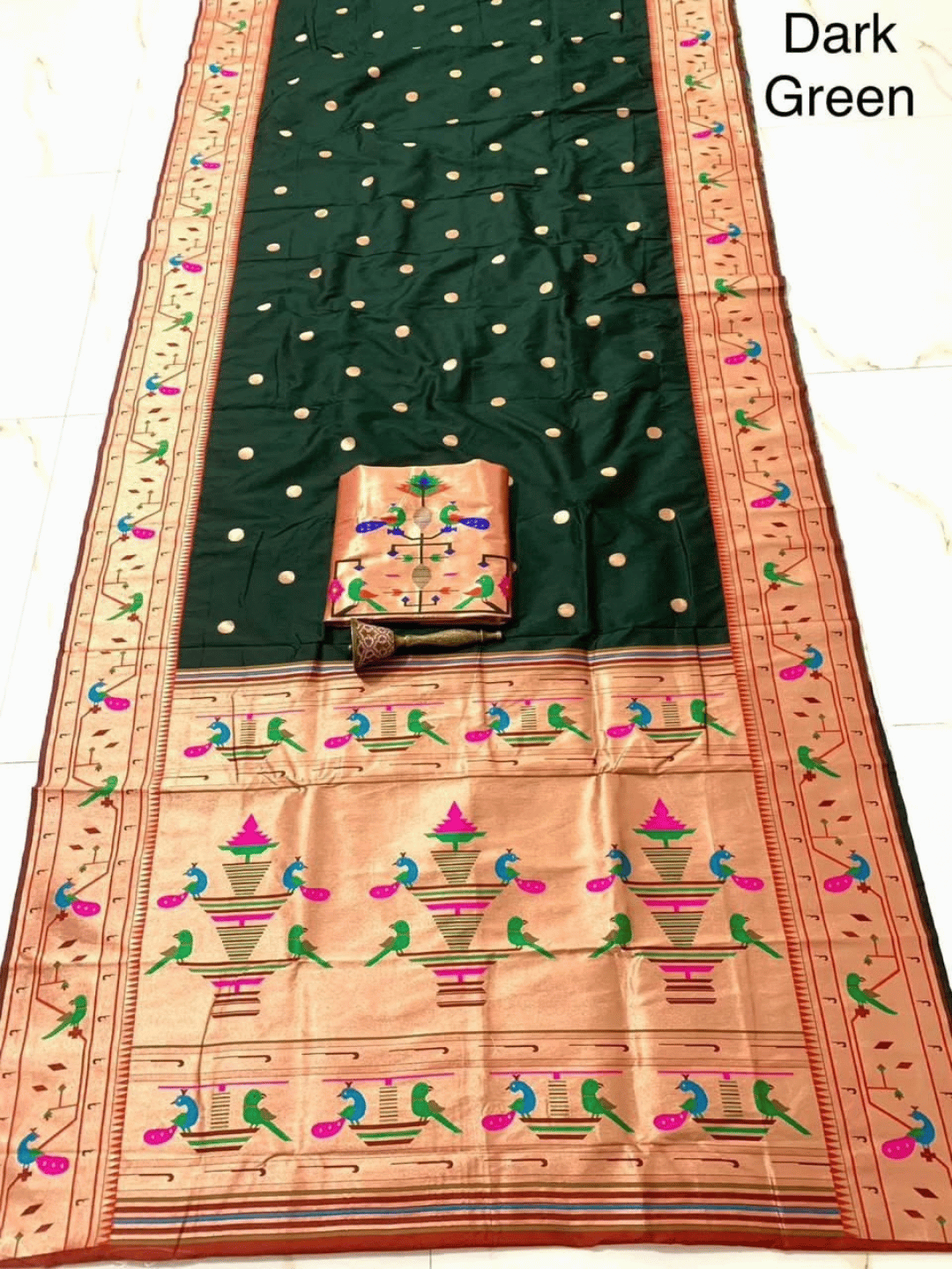 Traditional Paithani Semi Silk Saree | Green