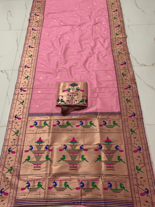 Traditional Paithani Semi Silk Saree | Pink