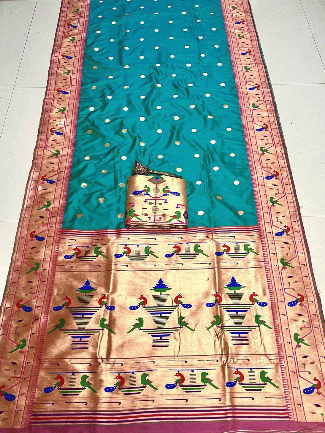 Traditional Paithani Semi Silk Saree | Green