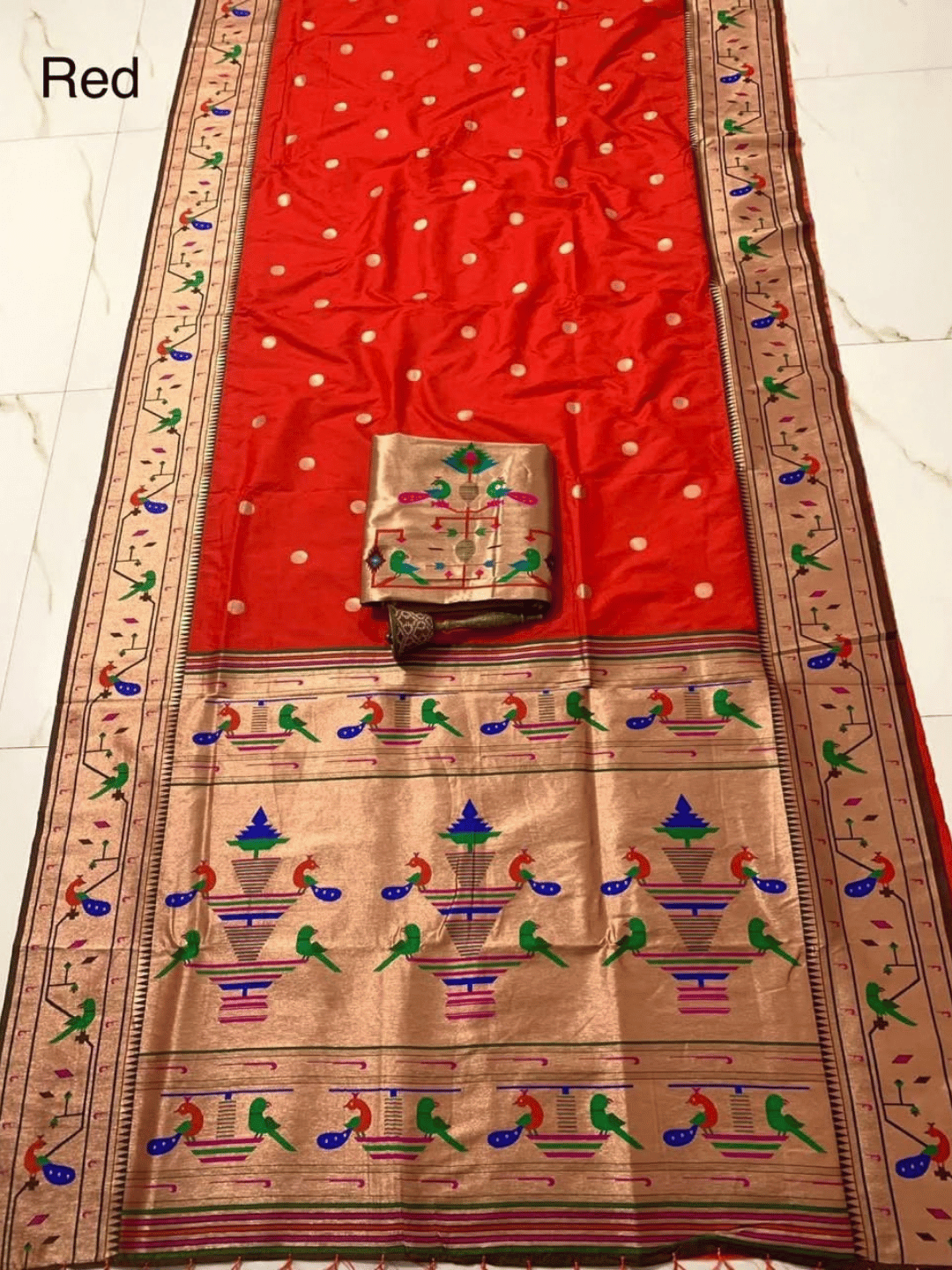 Traditional Paithani Semi Silk Saree | Red