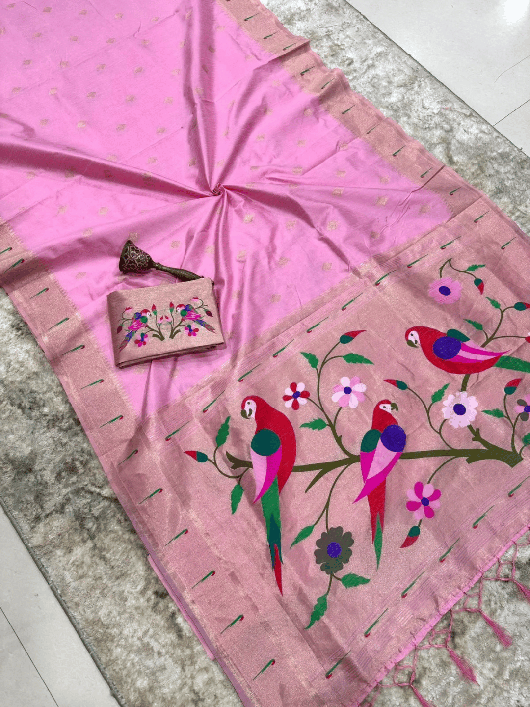 Traditional Paithani Semi Silk Saree | Pink