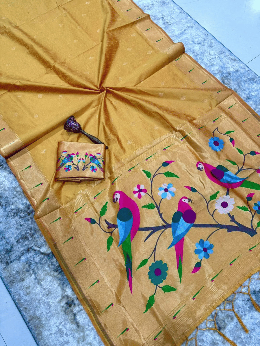 Traditional Paithani Semi Silk Saree | Gold