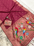 Traditional Paithani Semi Silk Saree | Red