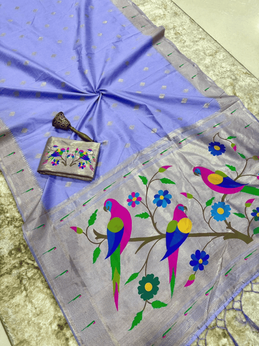 Traditional Paithani Semi Silk Saree | Purple