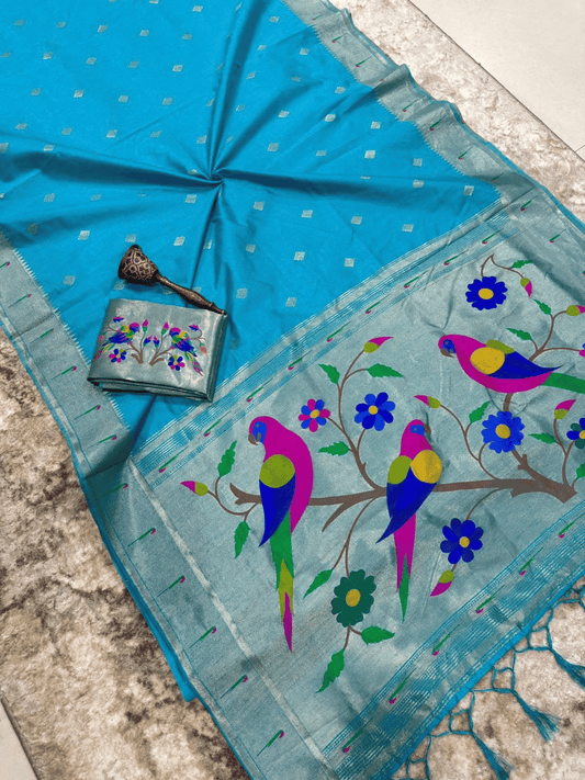 Traditional Paithani Semi Silk Saree | Blue