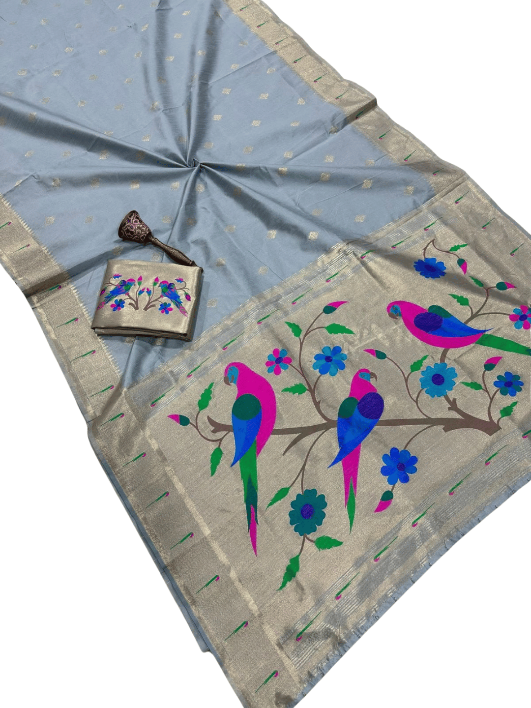 Traditional Paithani Semi Silk Saree | Gray