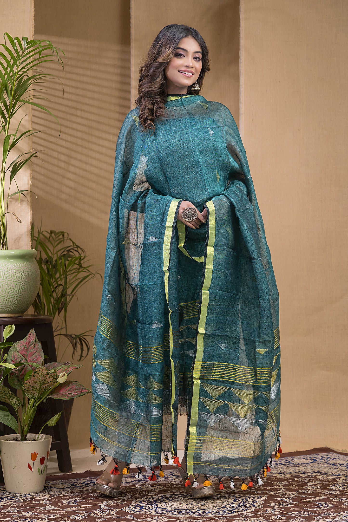 Softcyan Blue Pure Linen suit 2 piece Set Kurti & Dupatta (UNSTITCHED) -627