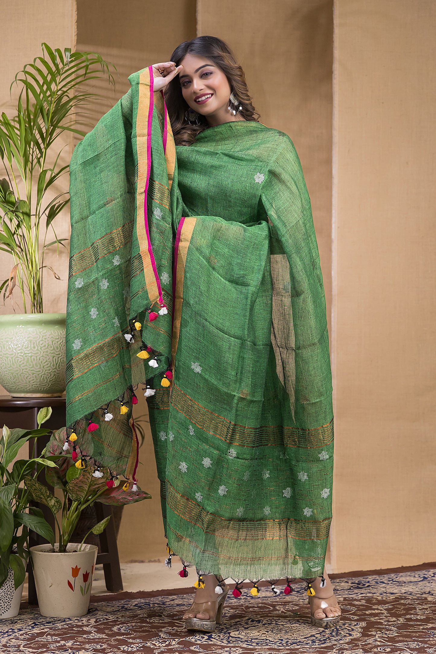 Teal Green Jamdani 2-Piece Set Kurti & Dupatta (UNSTITCHED) -614