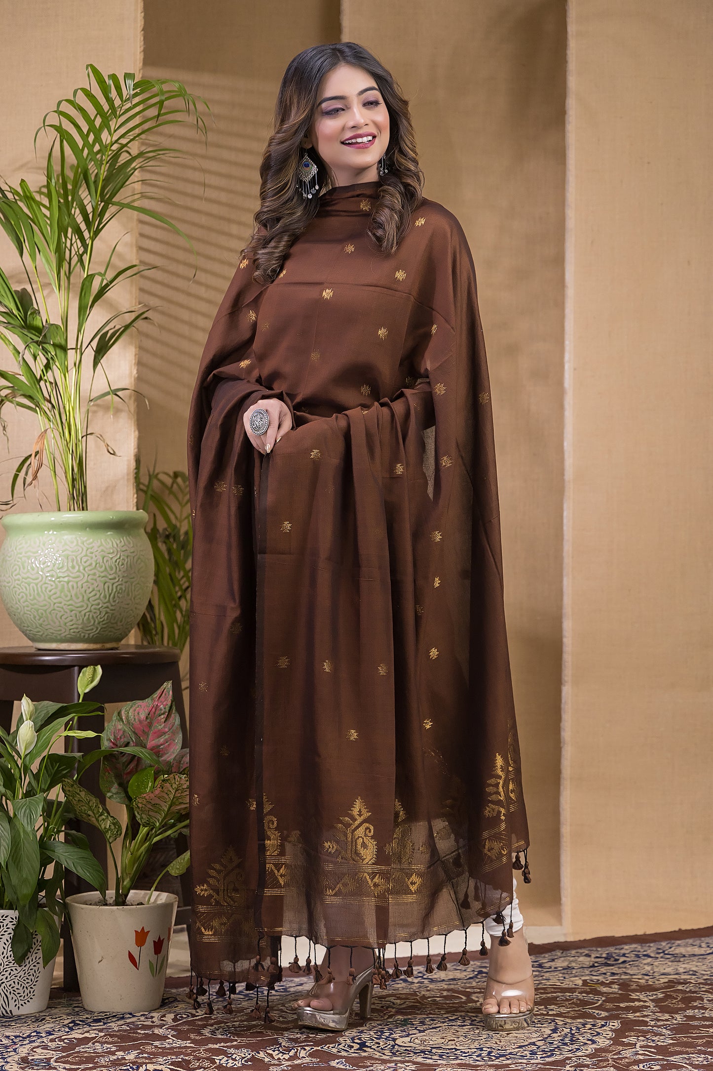 Copper Brown Natural Dye Cotton 2-Piece Set Kurti & Dupatta (UNSTITCHED) -651