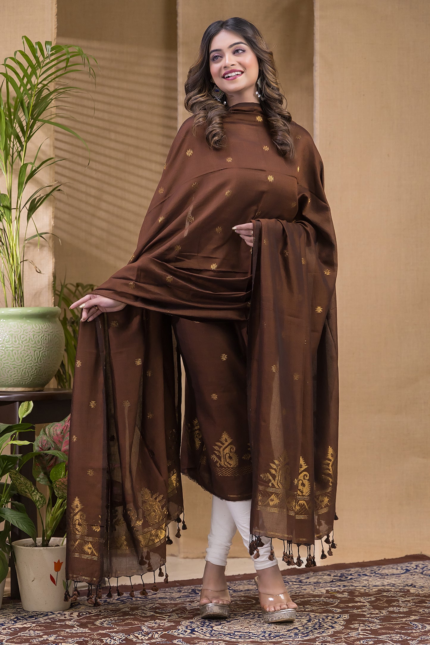 Copper Brown Natural Dye Cotton 2-Piece Set Kurti & Dupatta (UNSTITCHED) -651