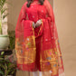 Cherry Red Jamdani 2-Piece Set Kurti & Dupatta (UNSTITCHED) -658