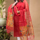 Cherry Red Jamdani 2-Piece Set Kurti & Dupatta (UNSTITCHED) -658