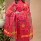 Rose Red Muslin Jamdani 2-Piece Set Kurti & Dupatta (UNSTITCHED) -665