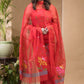 Apple Red Muslin Jamdani 2-Piece Set Kurti & Dupatta (UNSTITCHED) -674