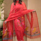 Apple Red Muslin Jamdani 2-Piece Set Kurti & Dupatta (UNSTITCHED) -674
