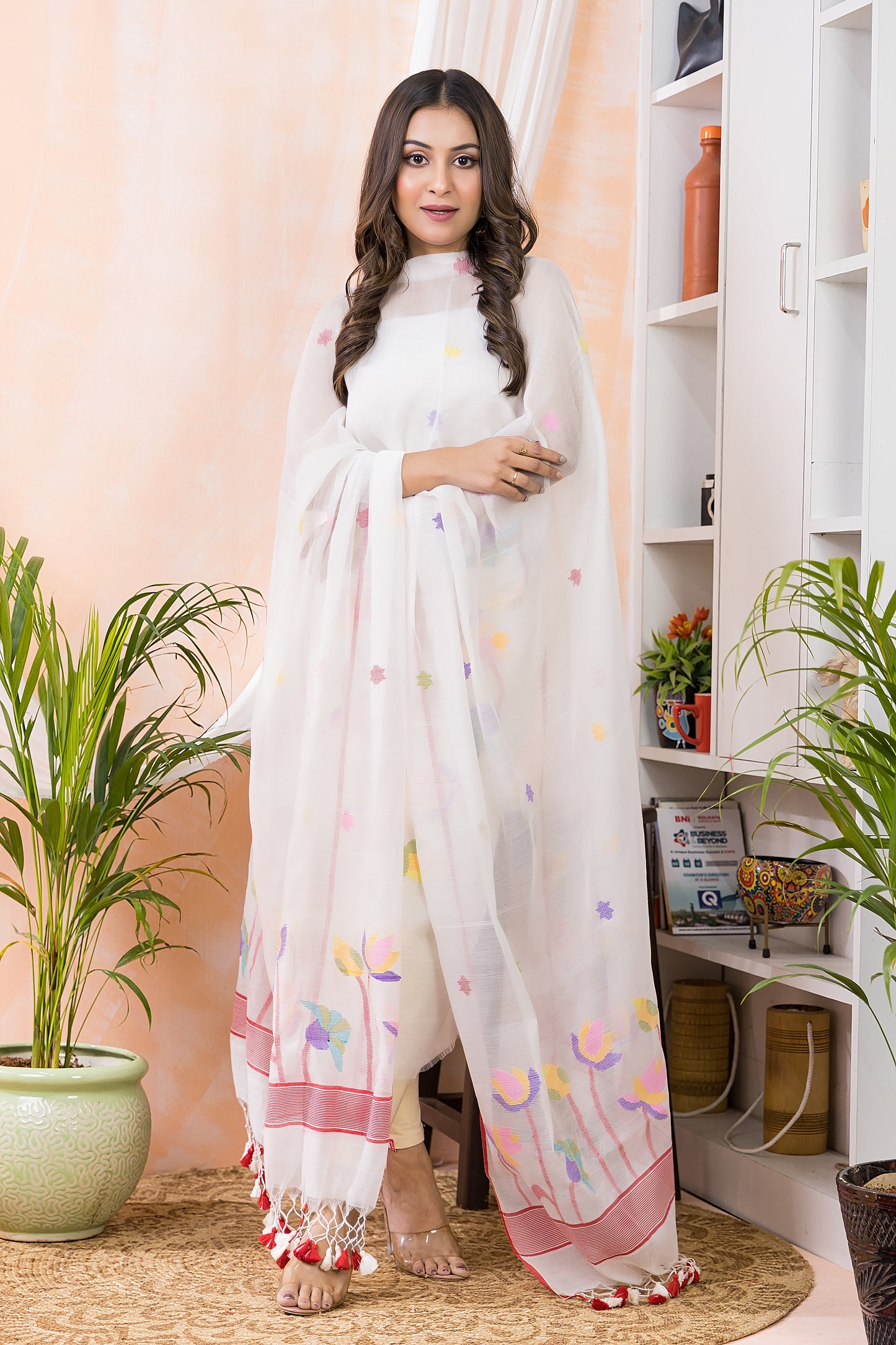 Snow White Jamdani 2-Piece Set Kurti & Dupatta (UNSTITCHED) -481
