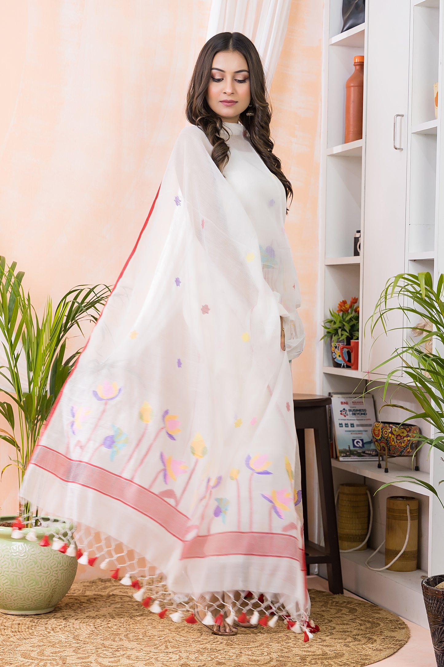 Snow White Jamdani 2-Piece Set Kurti & Dupatta (UNSTITCHED) -481