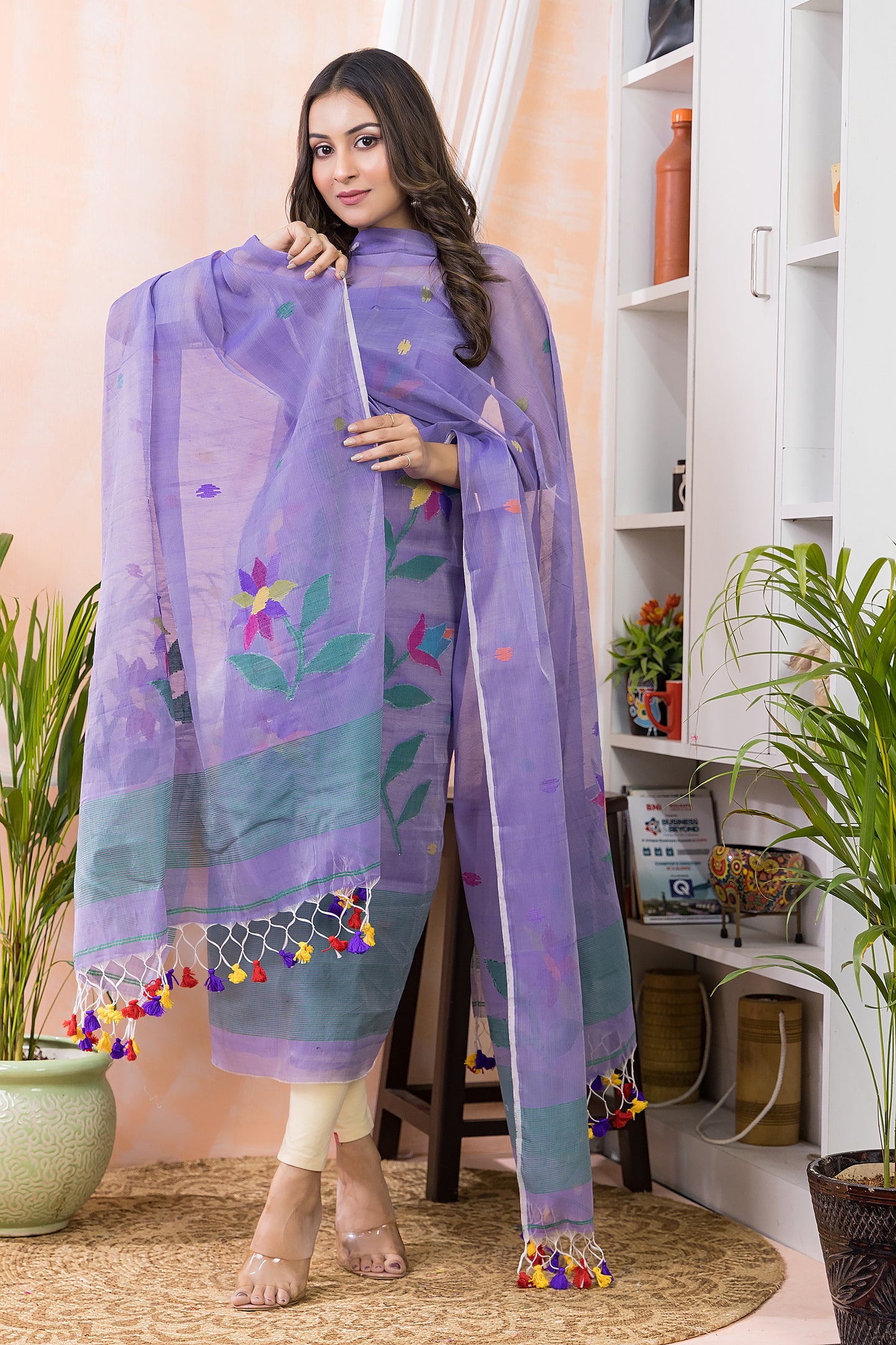 Pale Purple Muslin Jamdani 2-Piece Set Kurti & Dupatta (UNSTITCHED) -470