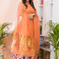 Hot Orange Paithani Muslin Jamdani 2-Piece Set Kurti & Dupatta (UNSTITCHED)-465