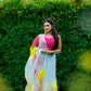 Ivory White with Multi Color Floral-Organza Hand-painted Saree-015