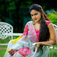 Ivory White with Multi Color Floral-Organza Hand-painted Saree-015