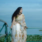 Ivory White With Sunflower Floral- Organza Hand-painted Saree-013