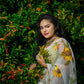Ivory White With Sunflower Floral- Organza Hand-painted Saree-013