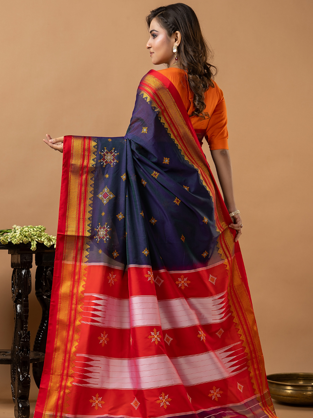 Traditional Ilkal Viscose Saree | Deep Navy Blue