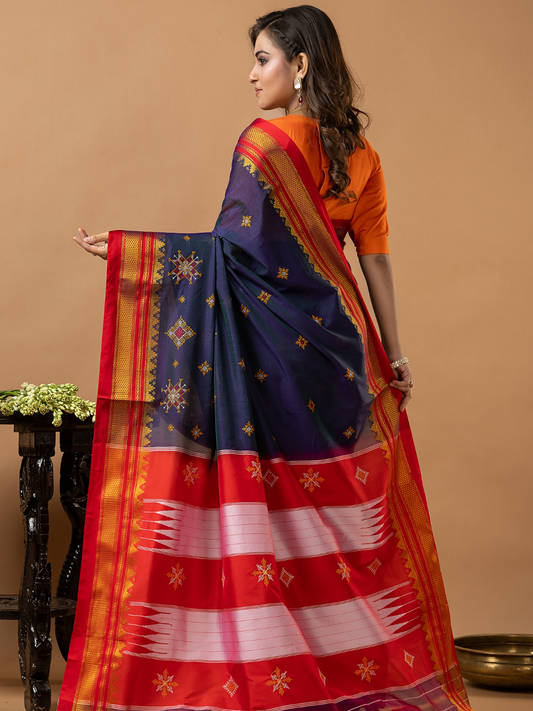 Traditional Ilkal Viscose Saree | Deep Navy Blue