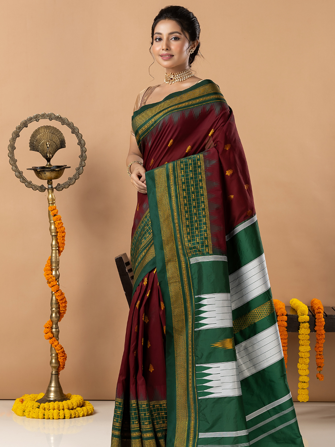 Traditional Ilkal Viscose Saree | Wine Maroon