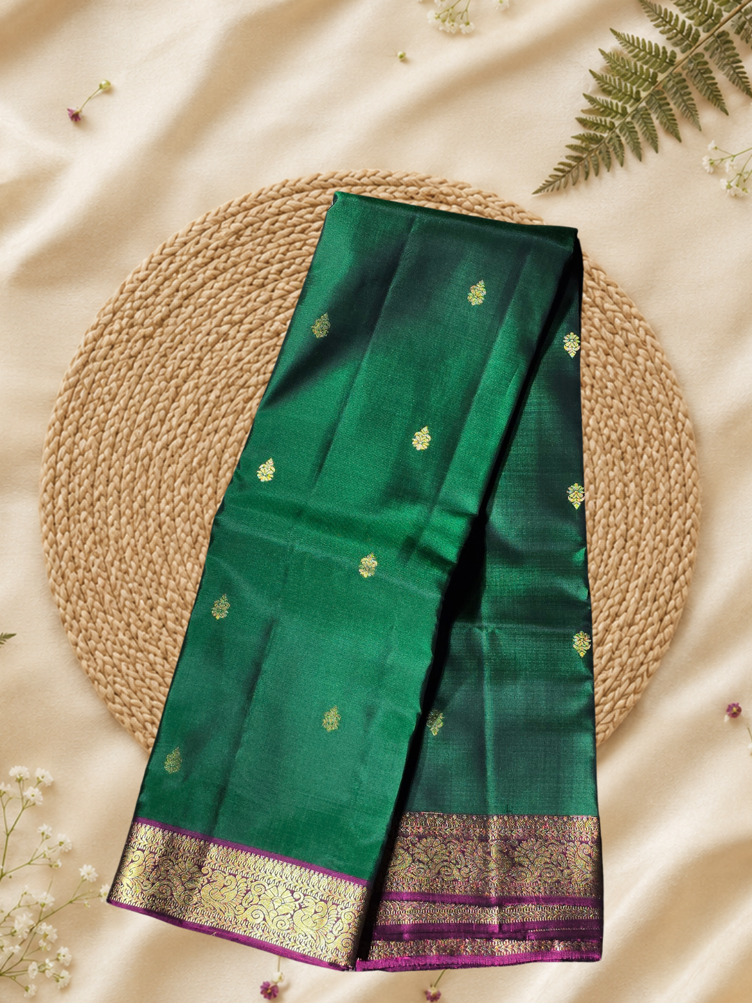 Indeloom's Green Traditional Kanjivaram Semi Silk Sarees