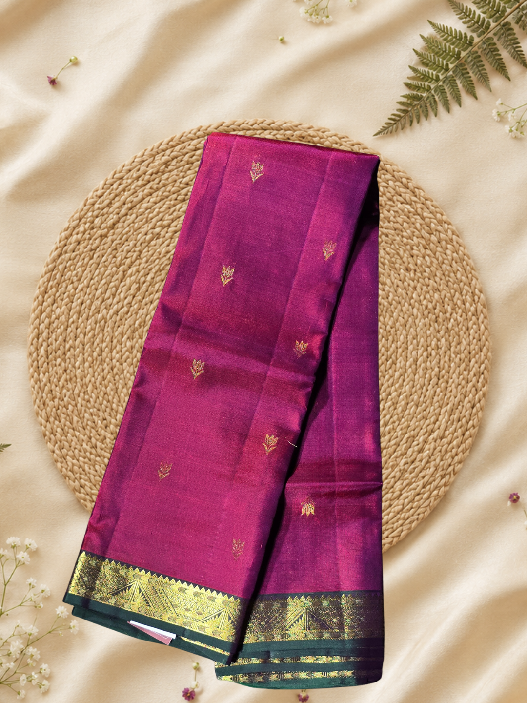 Indeloom's Magenta Traditional Kanjivaram Semi Silk Sarees