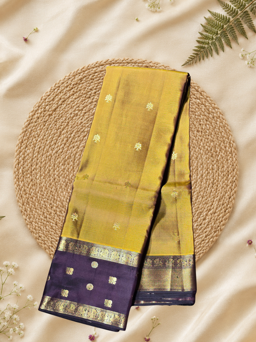 Indeloom's Mustard Traditional Kanjivaram Semi Silk Sarees