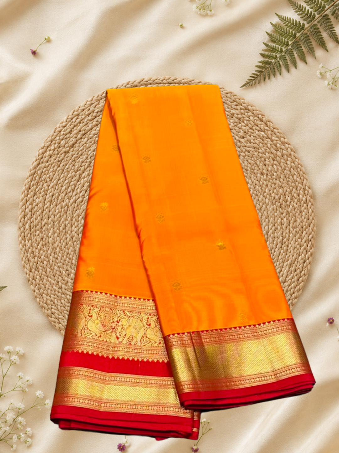 Indeloom's Orange Traditional Kanjivaram Semi Silk Sarees