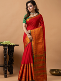 Traditional Narayanpet Cotton Saree | Classic Red