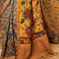 Traditional Handpainted Pen Kalamkari Tussar Silk Saree  |  Sky Blue