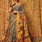 Traditional Handpainted Pen Kalamkari Tussar Silk Saree  |  Sky Blue