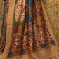 Traditional Handpainted Pen Kalamkari Tussar Silk Saree  |  Peacock Teal