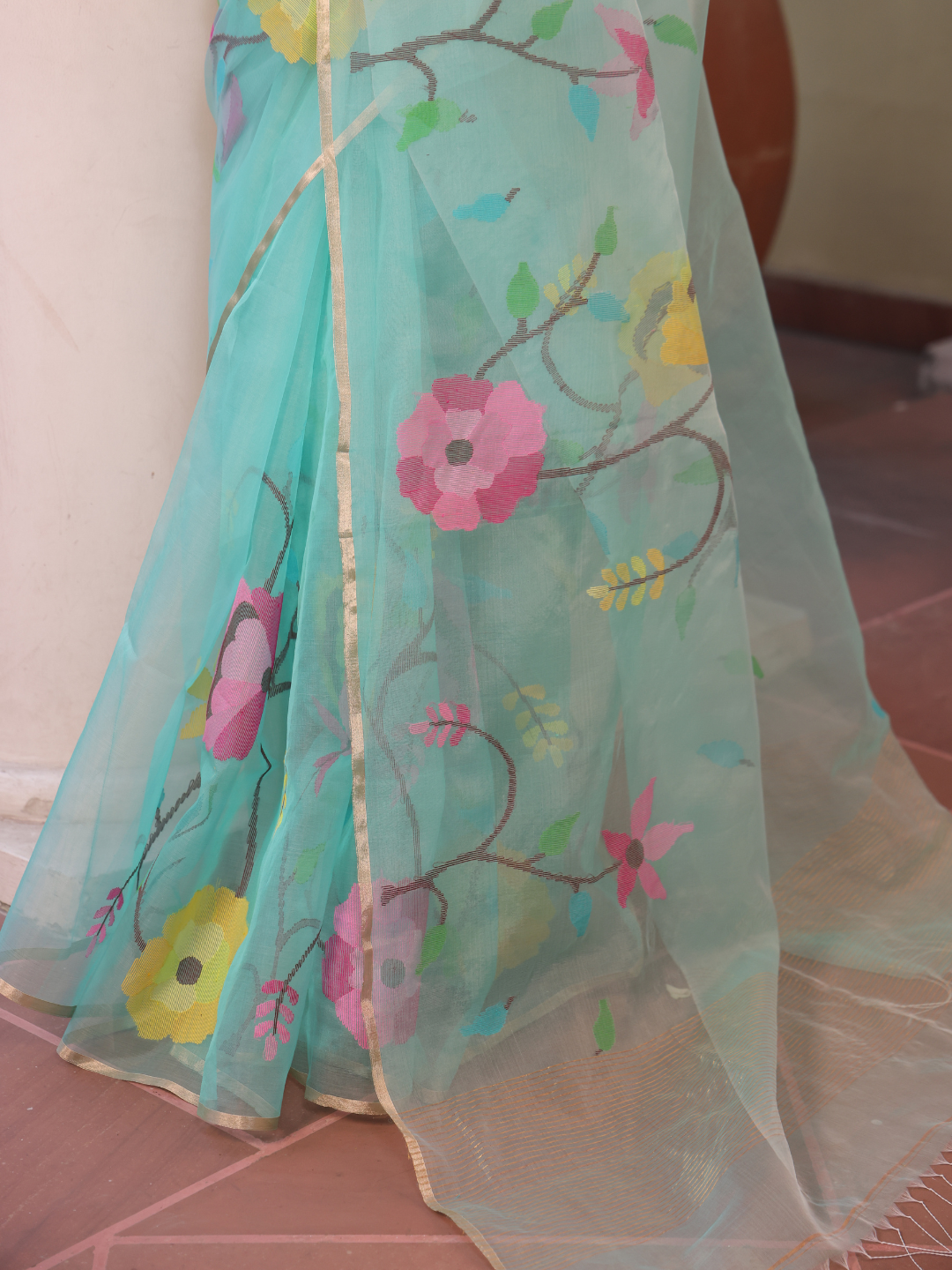 Baby Blue Pure Hand Made Jamdani Saree - 098