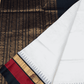 Pure Handloom Korvai Silk Cotton Saree in Pearl White and Red Black with Temple border  - 124