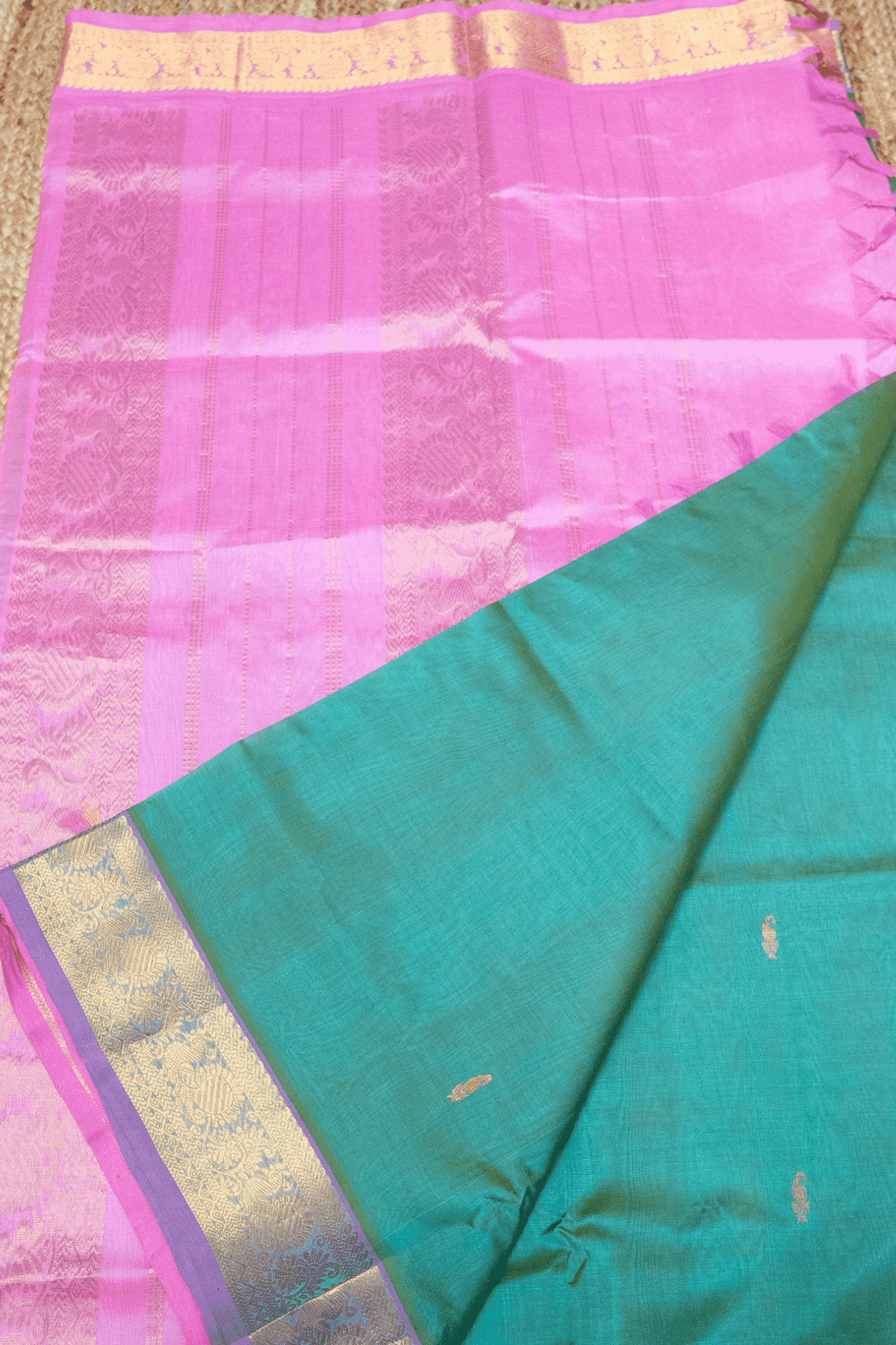 Pure Handloom Korvai Saree | Mint Green