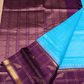 Pure Handloom Korvai Saree | Parrot motifs On Zari Checks | bright Blue